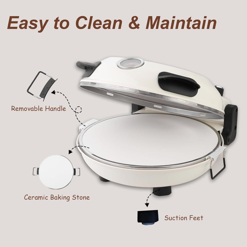 YIBAKE 12-Inch Electric Countertop Pizza Oven – 800°F Indoor Pizza Maker with Pizza Stone, Temperature Control & Timer, Includes Heat-Resistant Gloves, Wooden Peel & Dough Cutter - Image 5